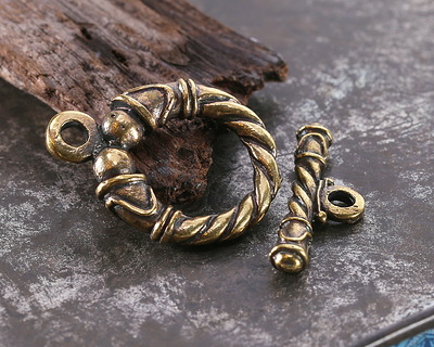 Mykonos Antique Brass (plated) Ornate Roped Toggle Clasp 28x21mm, 25mm Bar