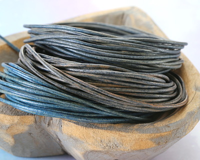 Natural Pacific Blue Round Leather Cord 2mm, 16 feet