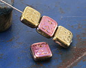 Czech Glass Metallic Pink & Gold Ornamental Rectangle 11x12mm
