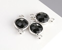 Jet Crystal Round Link in Silver Finish Bezel 14.5x8.5mm