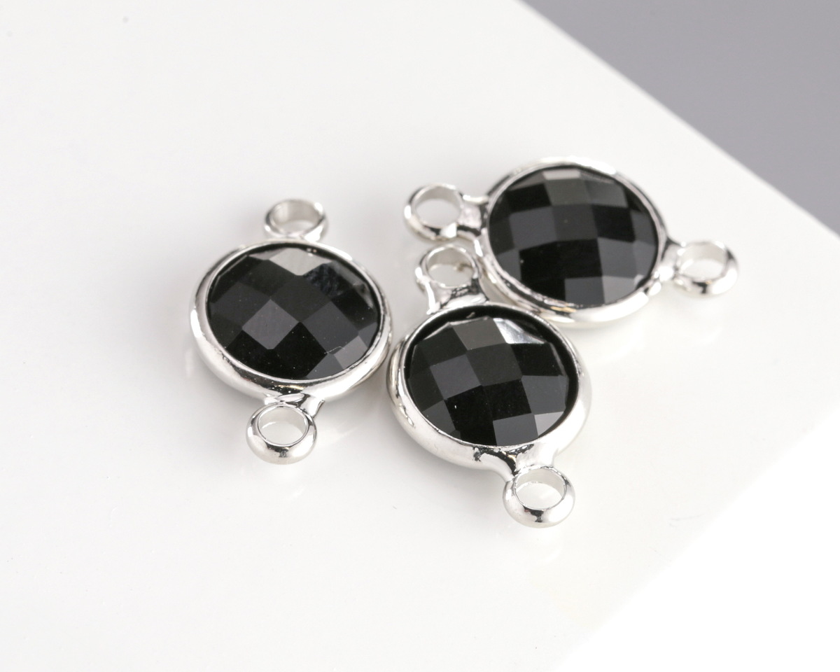 Jet Crystal Round Link in Silver Finish Bezel 14.5x8.5mm