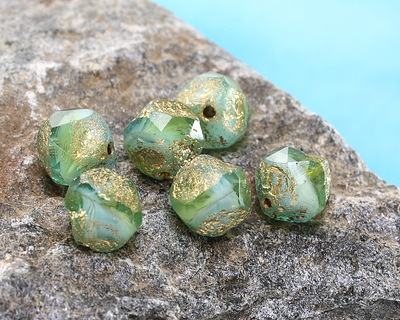 Czech Glass Textured Peruvian Blue Opal Mix w/ Bright Gold Wash Chandelier Cut 8mm