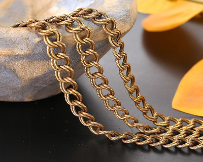 Antique Gold Finish Etched Large Parallel Curb Chain