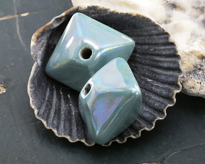 Mykonos Ceramic Iridescent Turquoise Octahedron 18x21mm