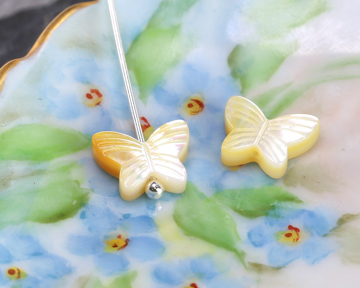 Gold Lip Shell Carved Butterfly Focal Bead 8x10mm
