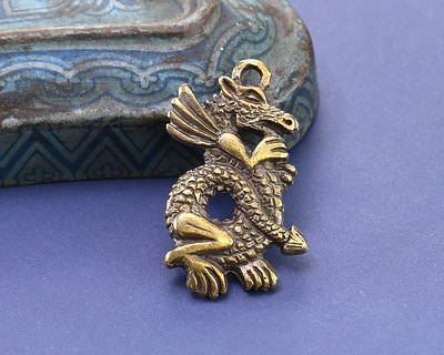 Mykonos Antique Brass (plated) Scaled Dragon Focal 19x33mm