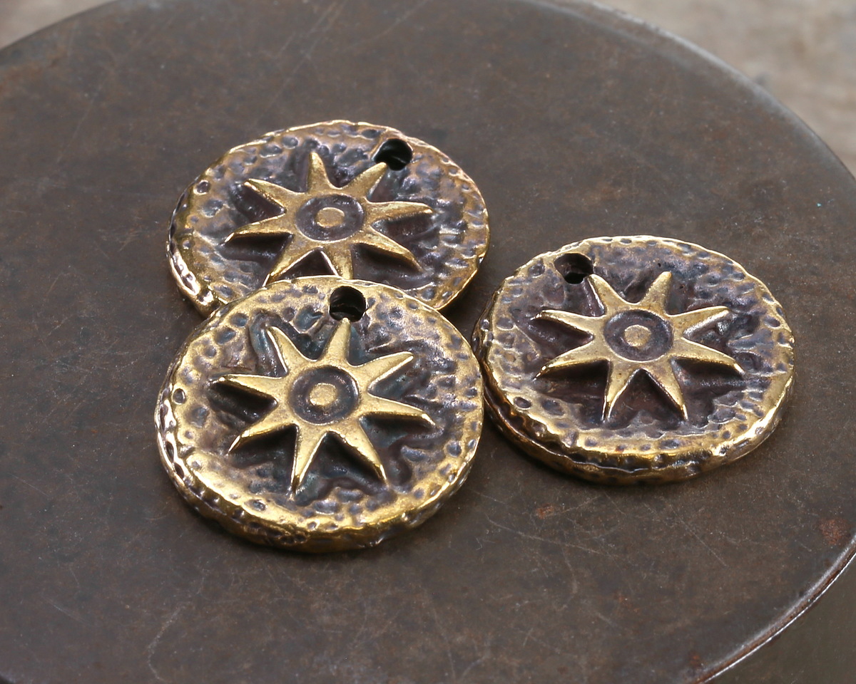 Mykonos Antique Brass (plated) Sun Coin Focal 22mm