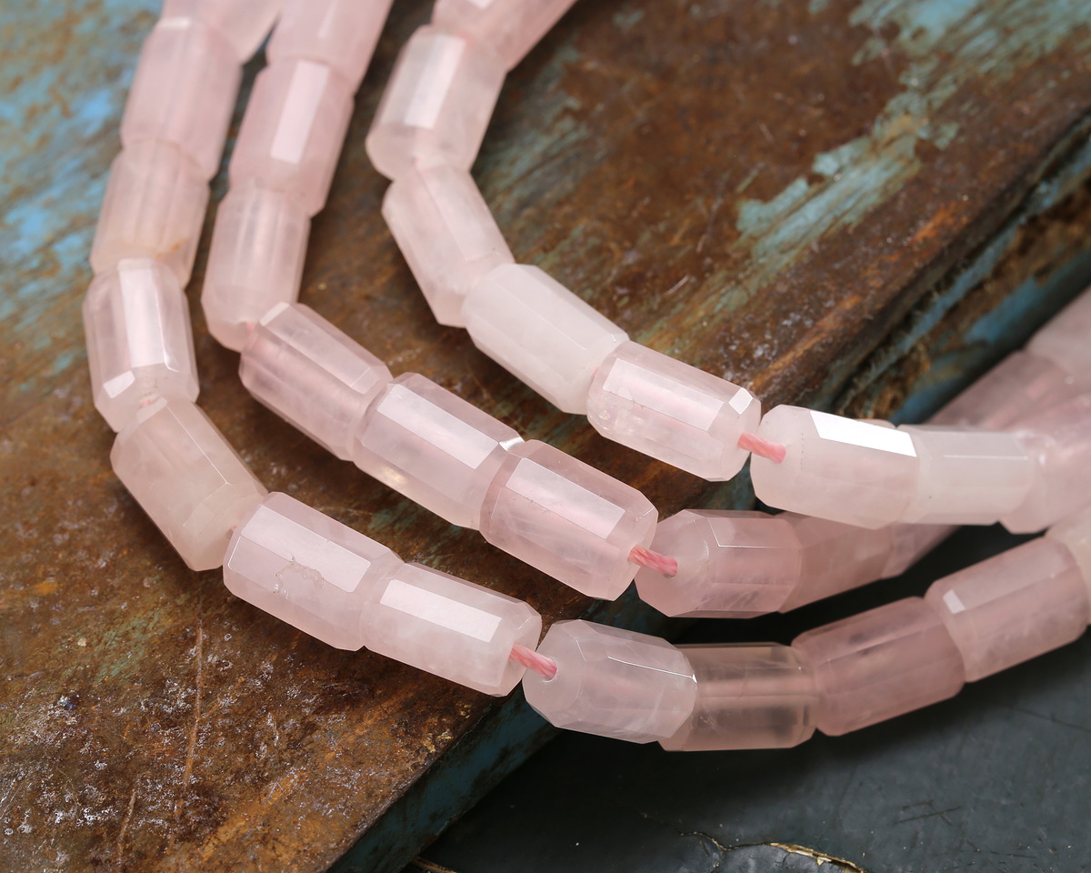 Rose Quartz Microfaceted Tube 7x10mm