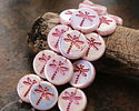 Czech Glass White AB w/ Metallic Pink Dragonfly Coin 17mm