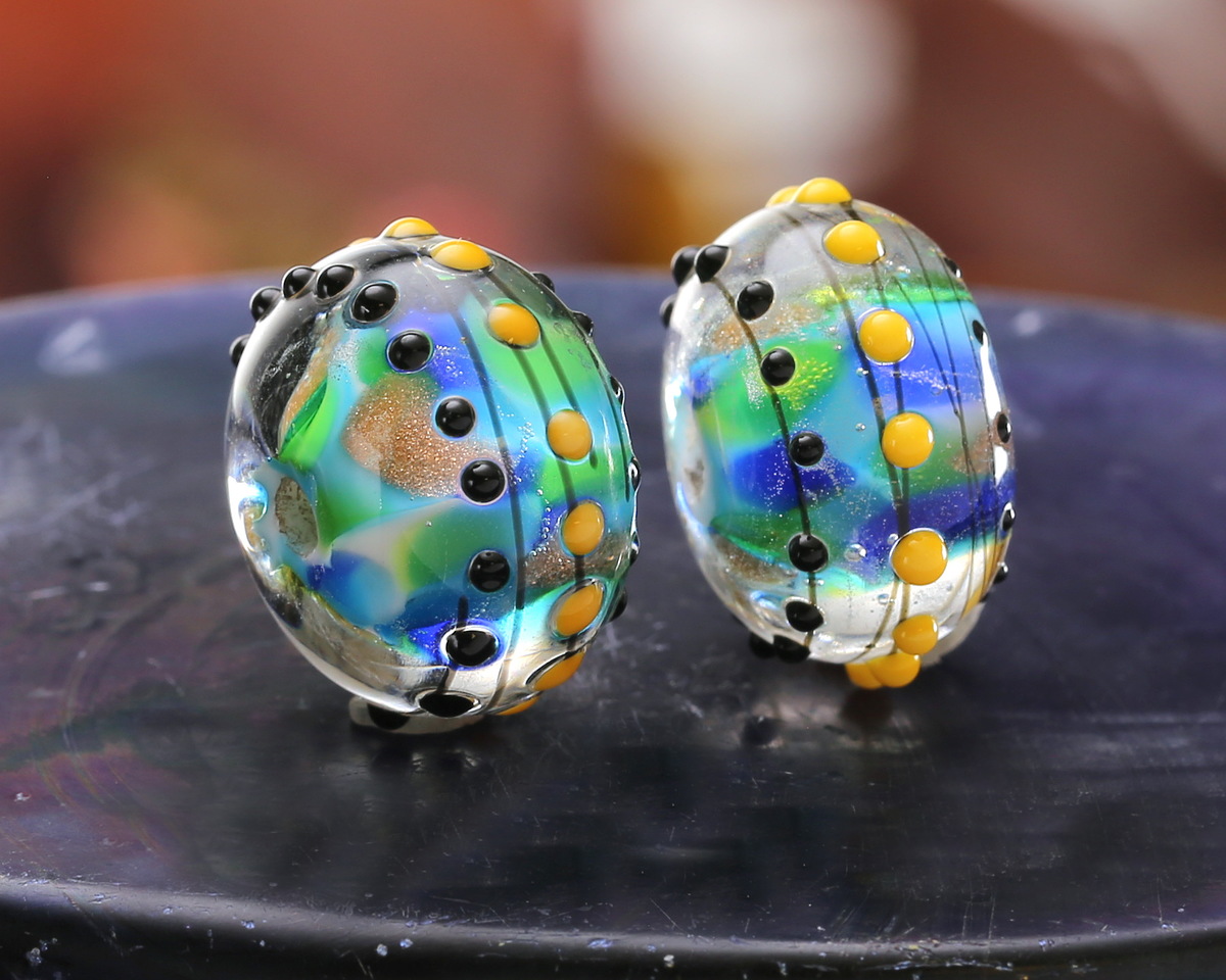 Grace Lampwork Dawn in the Woods Rondelle 10x16mm