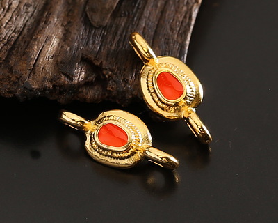 24K Gold (plated) Hyacinth Enamel Ornate Organic Oval Focal Link 15x7mm