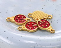 24K Gold (plated) Transparent Ruby Enamel Ladybug Focal Link 17x9.5mm