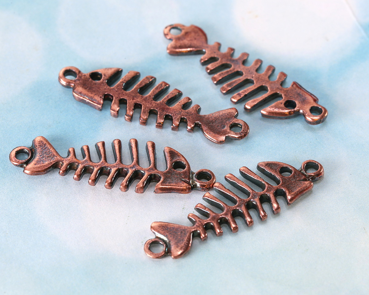 Mykonos Antique Copper (plated) Fish Skeleton Focal Link 36x11mm