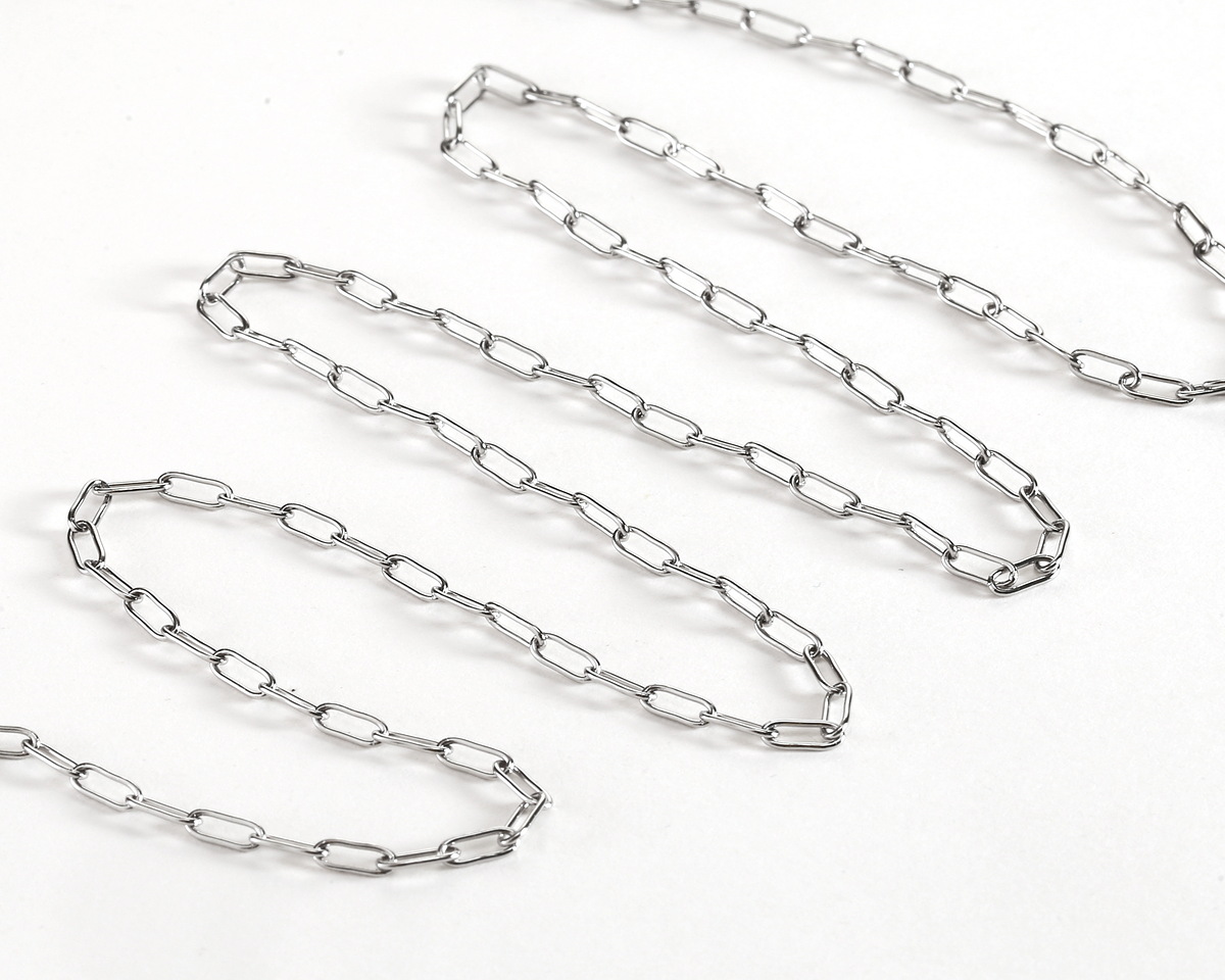 Stainless Steel Small Paperclip Chain, 7.9x2.3mm links, 5' Package