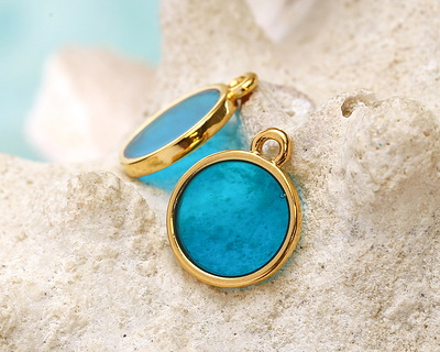 24K Gold (Plated) Transparent Turquoise Resin Round Focal 12x14mm