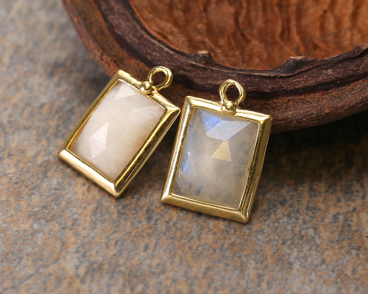 Sunset Blue Moonstone w/ Gold Finish Faceted Rectangle Focal 10x15mm