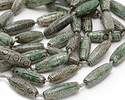 Tibetan (Dzi) Agate Green & Brown w/ Steps & Circles Rice 38-40x14-15mm