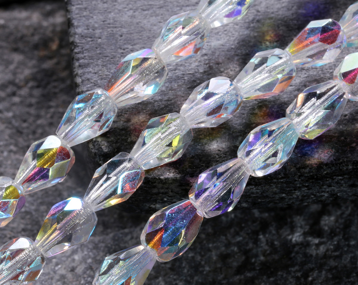 Czech Glass Crystal AB Faceted Drop 7x5mm