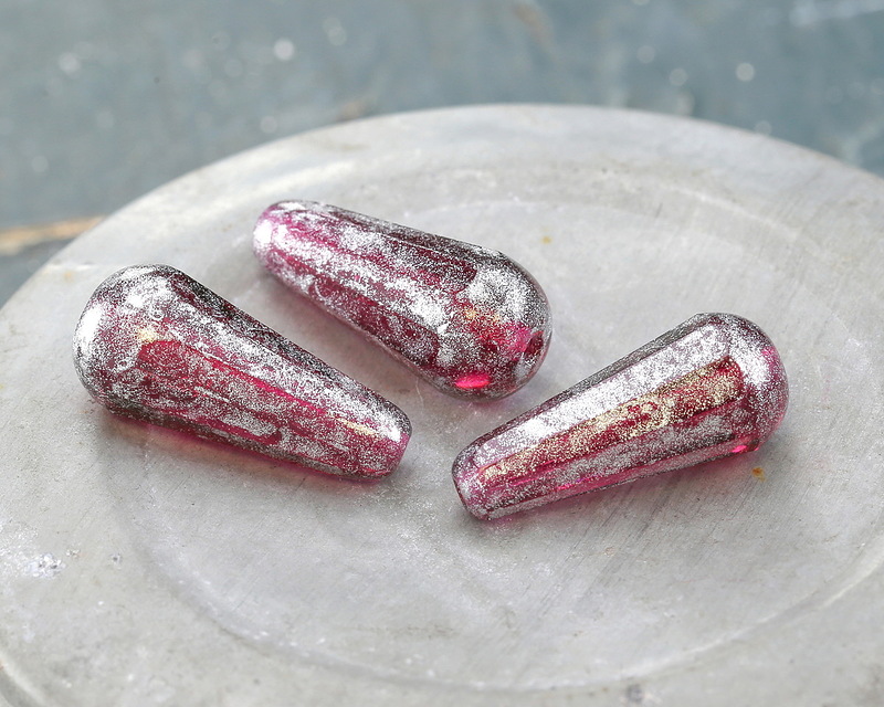 Silver Raspberry Czech Glass Raspberry w/ Silver Faceted Teardrop 20x9mm