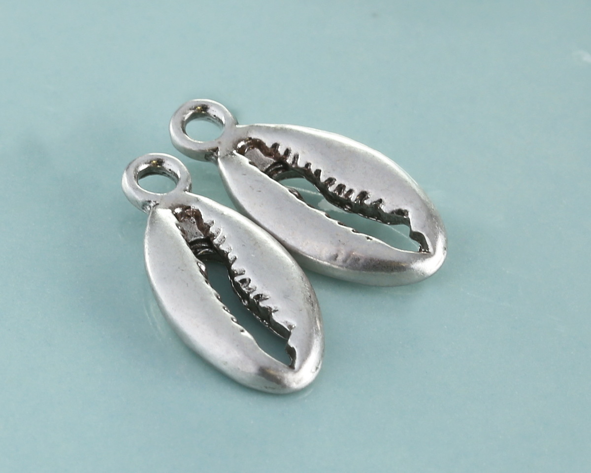 Antique Silver (Plated) Cowrie Shell Charm 5x15mm