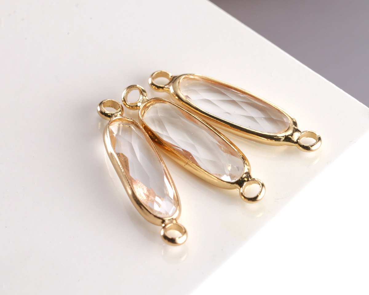 Clear Crystal Elongated Oval Link in Gold Finish Bezel 22x6mm