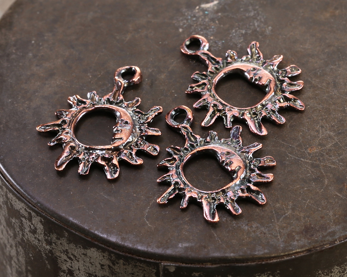 Mykonos Antique Copper (plated) Openwork Sun & Crescent Moon Focal 20x25mm