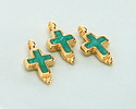 24K Gold (plated) Emerald Pearl Enamel Cross Focal 9x17mm