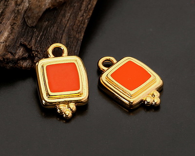 24K Gold (plated) Hyacinth Enamel Beaded Square Focal 10x16mm