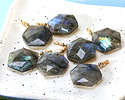 Labradorite w/ Gold Finish Faceted Hexagon Wire Wrapped Pendant 20x25mm