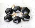 Black Obsidian w/ Gold Finish Faceted Hexagon Wire Wrapped Pendant 20x25mm