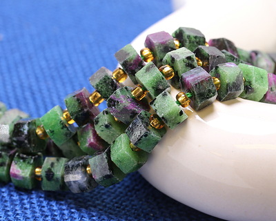 Ruby Zoisite Microfaceted Hexagon Heishi 4x8mm