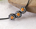 African Glass (Krobo) Black Powder-Cast Hand-Painted Daisy Round 10mm