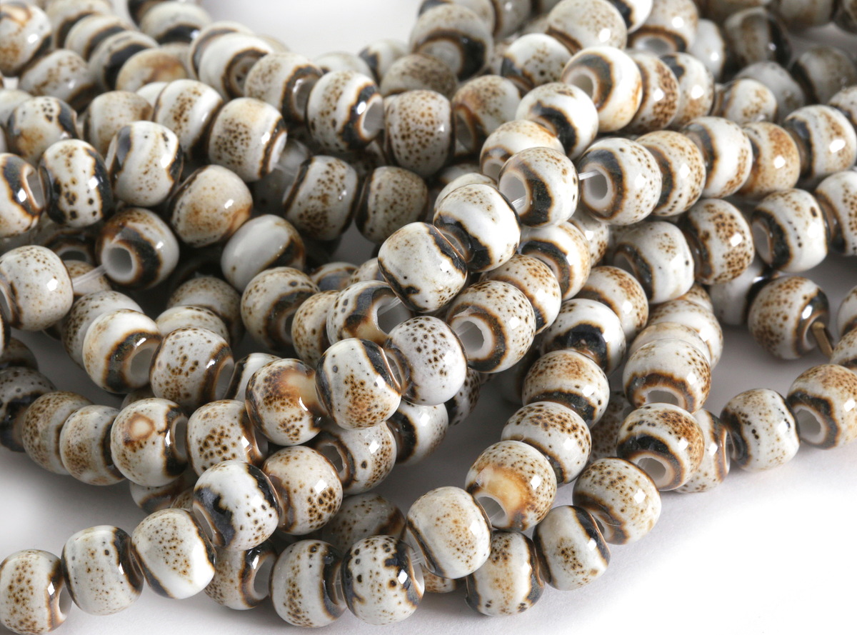 Birch w/ Speckles Banded Porcelain Tumbled Rondelle 8x10mm
