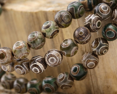 Tibetan (Dzi) Agate Dark Green & Brown Round 8mm
