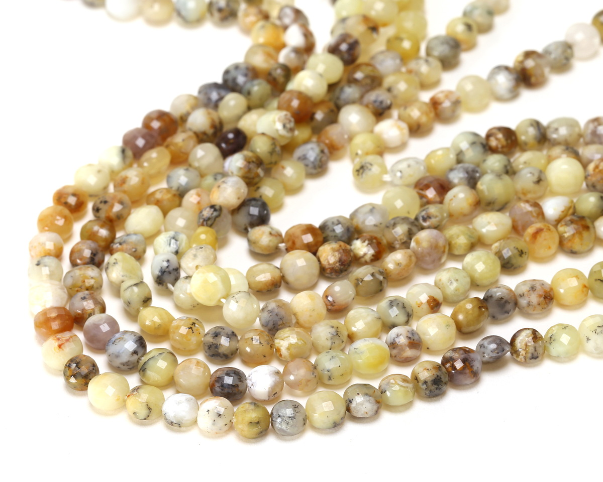 Yellow African Opal Faceted Puff Coin 6-6.5mm