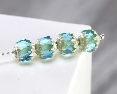 Czech Glass Aquamarine w/ Antique Silver Lantern 6mm