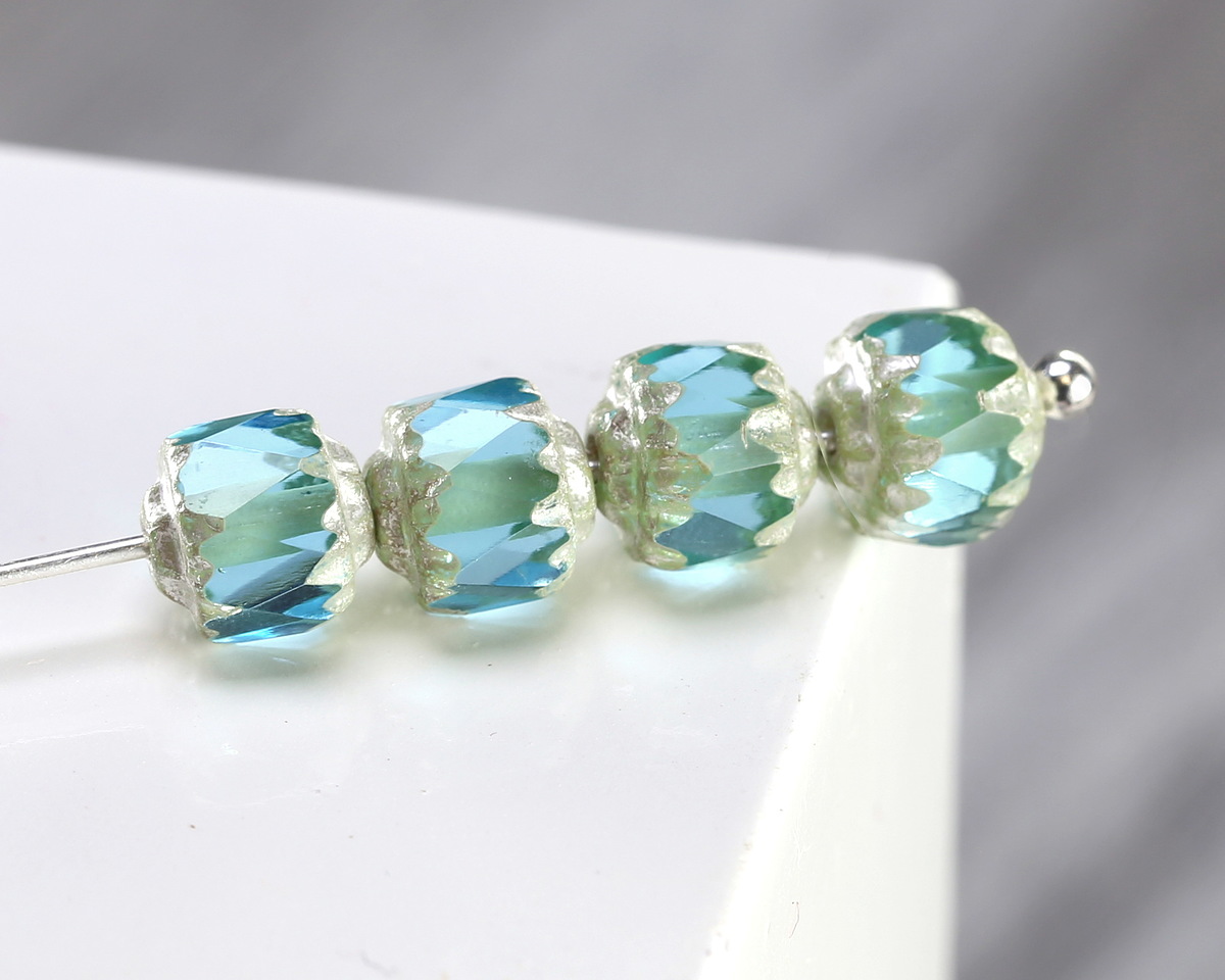 Czech Glass Aquamarine w/ Antique Silver Lantern 6mm