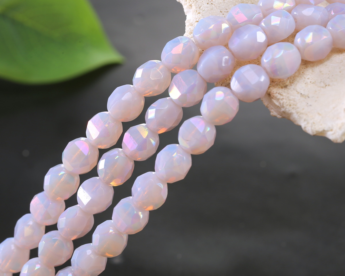 Czech Glass Opal AB Fire Polished Step Cut 8mm
