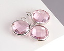 Rose Pink Crystal Round Drop in Silver Finish Bezel 12.8x16.5mm