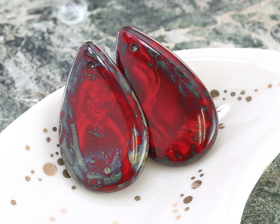 Czech Glass Red Picasso Teardrop 18x30mm
