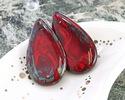 Czech Glass Red Picasso Teardrop 18x30mm