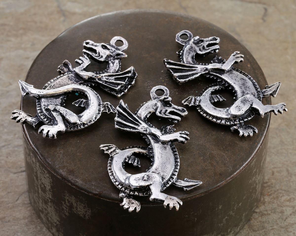 Mykonos Antique Silver (plated) Large Dragon Focal 28x45mm