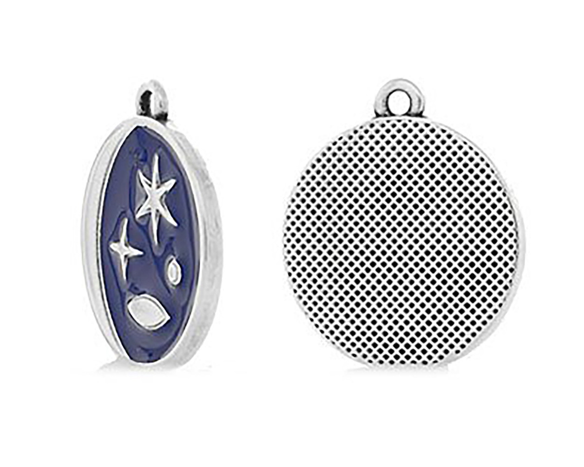 Antique Silver (plated) Crescent Moon Celestial Scene Coin Focal 18x20mm