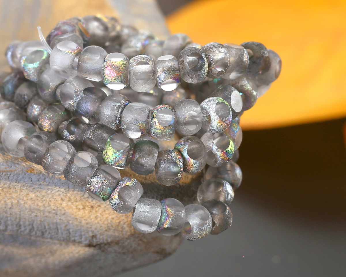 Czech Glass Crystal w/ Textured Silver AB Trica Beads 4x5mm