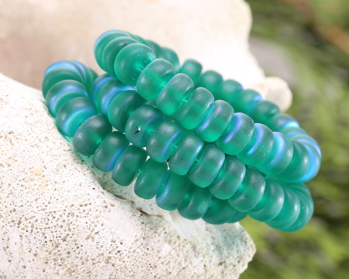 Czech Glass Matte Island Blue AB Heishi 4x8mm