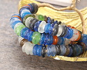 African Recycled Glass Multi Blue/Orange/Green Mini Donut 11-13mm