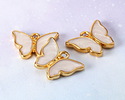 24K Gold (Plated) White Pearl Enamel Butterfly Focal 18x15mm