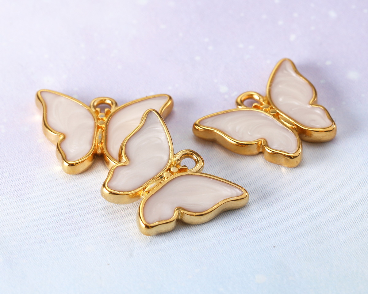 24K Gold (Plated) White Pearl Enamel Butterfly Focal 18x15mm