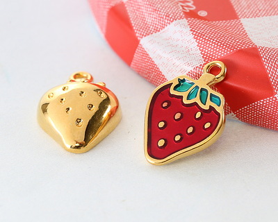 24K Gold (Plated) Enameled Strawberry Focal 13x18mm