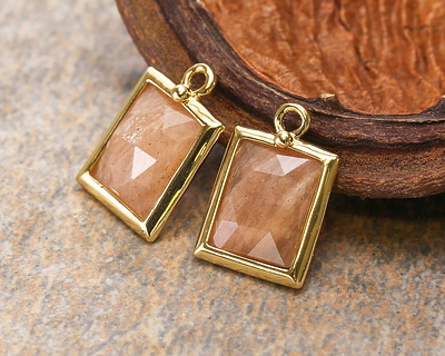 Peach Moonstone w/ Gold Finish Faceted Rectangle Focal 10x15mm